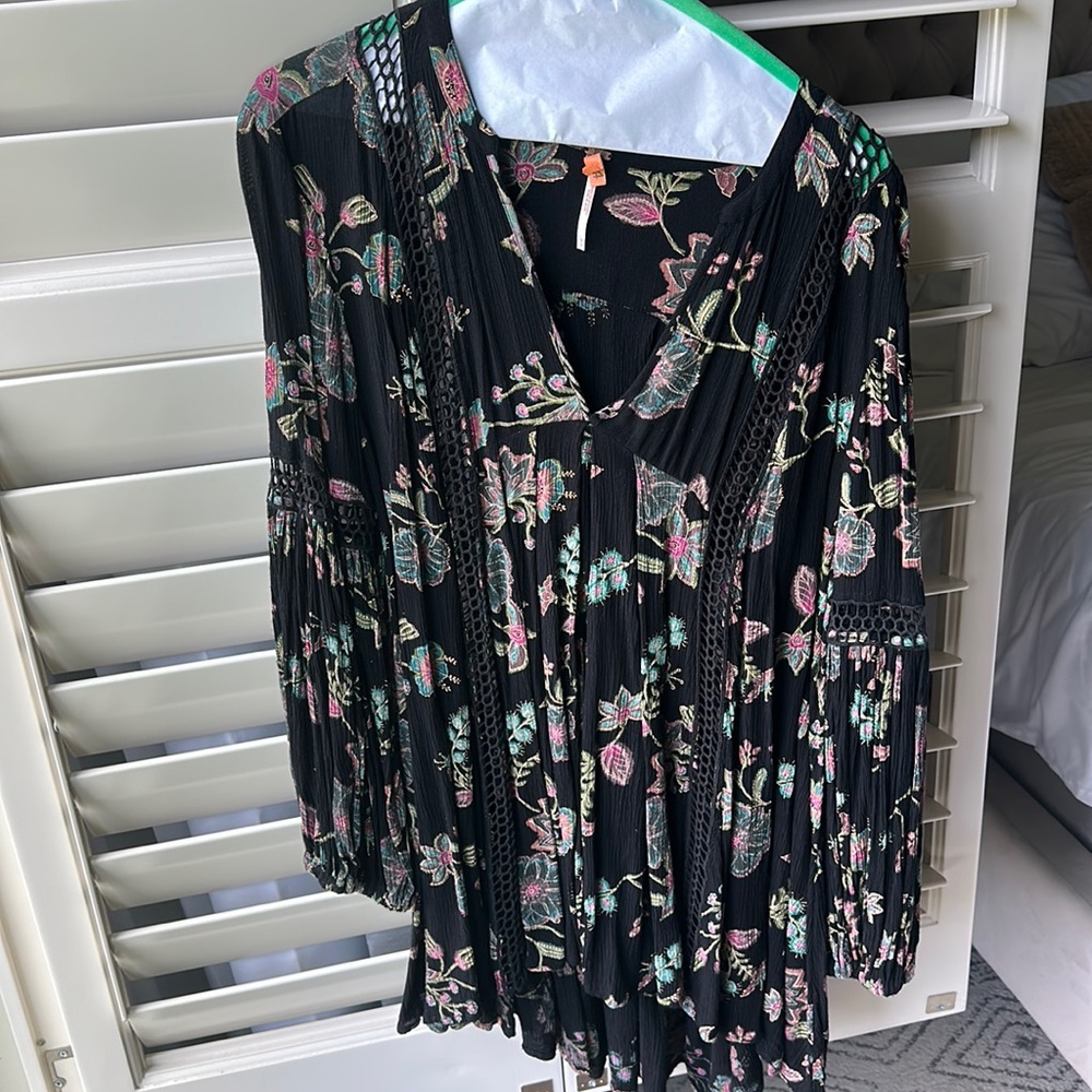 Free people top black flowered with cut outs